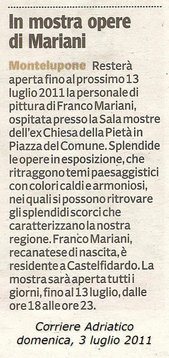 articolo Franco Mariani - del Corriere Adriatico
