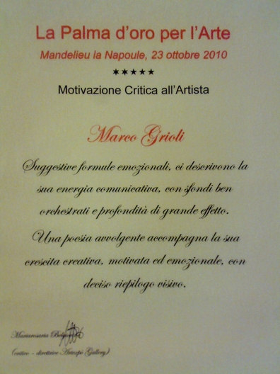 La Palma d'Oro per l'Arte - 2010 - motivazione